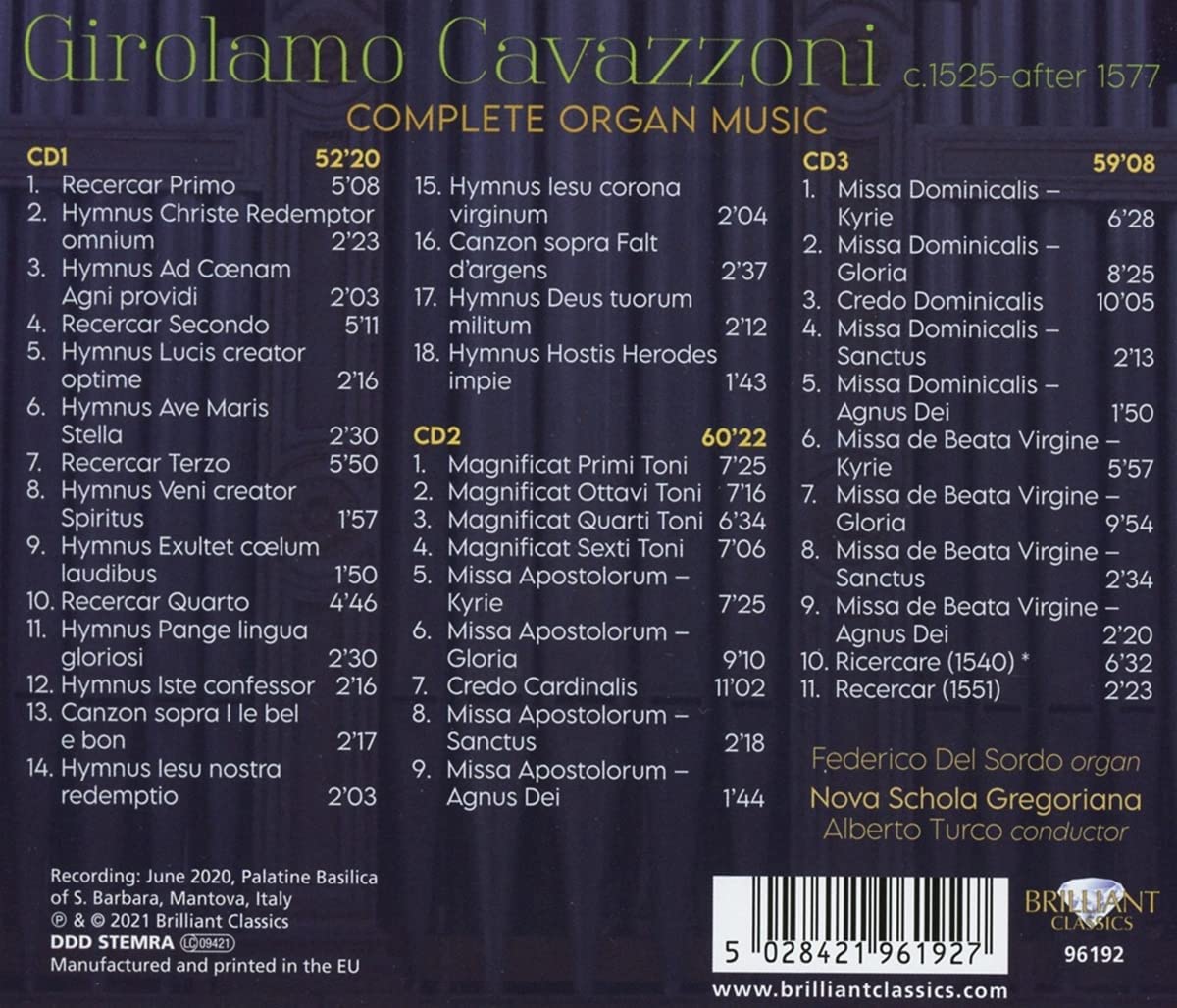 Federico del Sordo 지롤라모 카바초니: 오르간 작품 전곡 (Girolamo Cavazzoni: Complete Organ Music) 