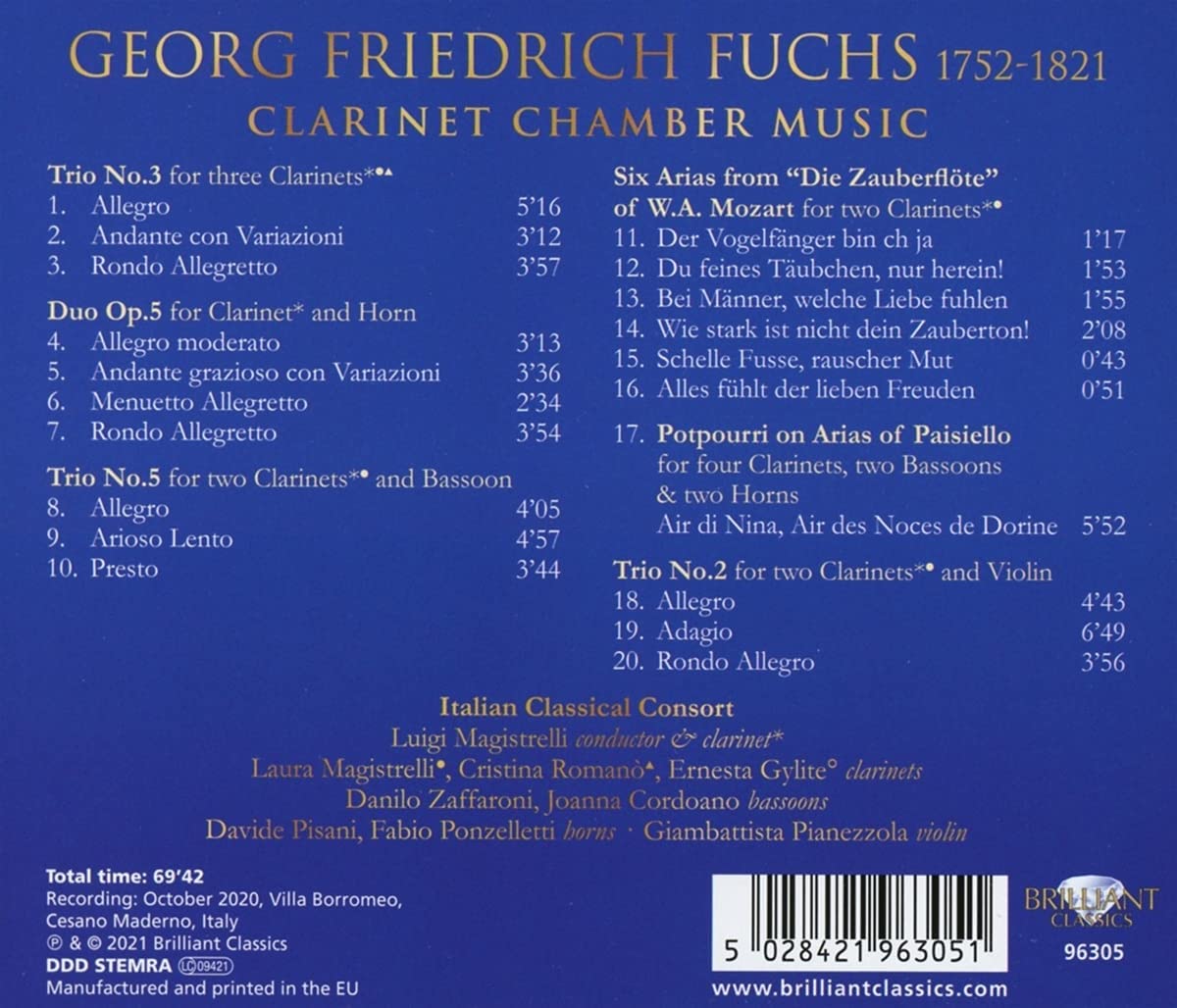 Italian Classical Consort 게오르그 프리드리히 푹스: 클라리넷 실내악 작품 (Georg Friedrich Fuchs: Clarinet Chamber Music) 