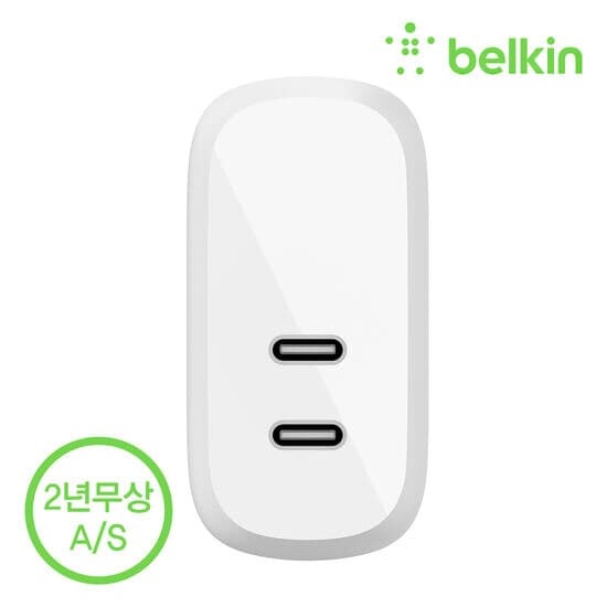 벨킨 부스트업 40W 듀얼 USB-C PD 3.0 고속 충전기 20W + 20W WCB006