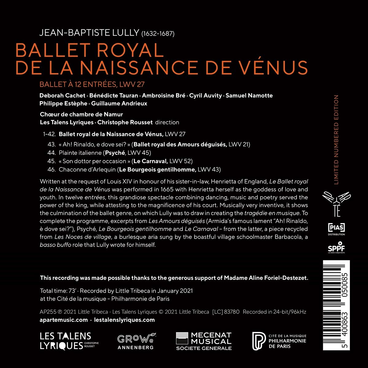 Christophe Rousset 륄리: 비너스의 탄생 (Jean-Baptiste Lully: Ballet Royal de la Naissance de Venus) 
