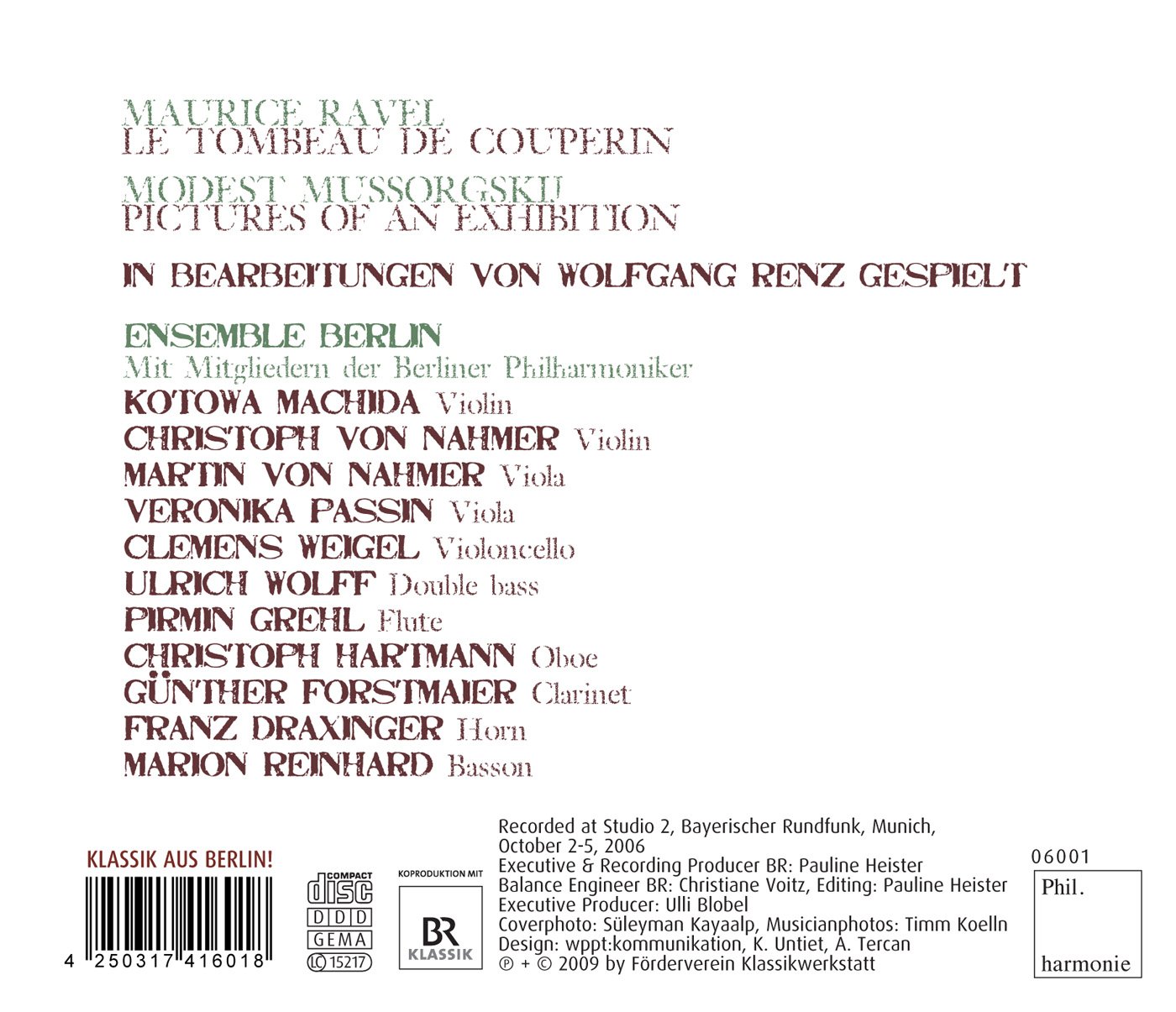 Ensemble Berlin 라벨: 쿠프랭의 무덤 / 무소르그스키: 전람회의 그림 - 실내악 판본 (Ravel: Le Tombeau de Couperin / Mussorgsky: Pictures at an Exhibition) 