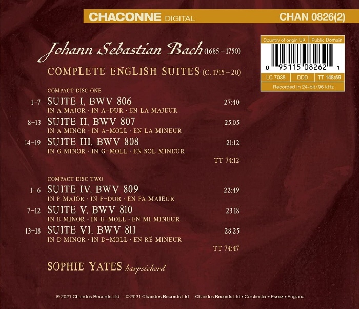 Sophie Yates 바흐: 영국 모음곡 전곡 (J.S.Bach: Complete English Suites BWV806-811) 