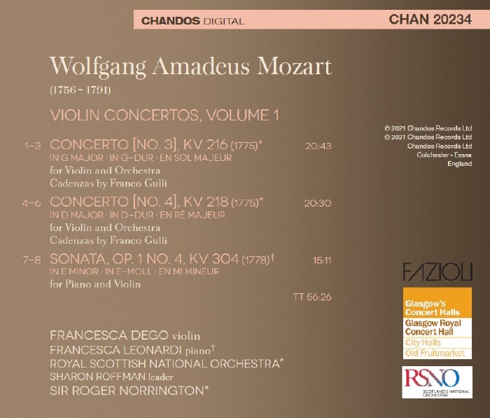Francesca Dego 모차르트: 바이올린 협주곡 3, 4번 (Mozart: Violin Concertos K.216, K.218) 
