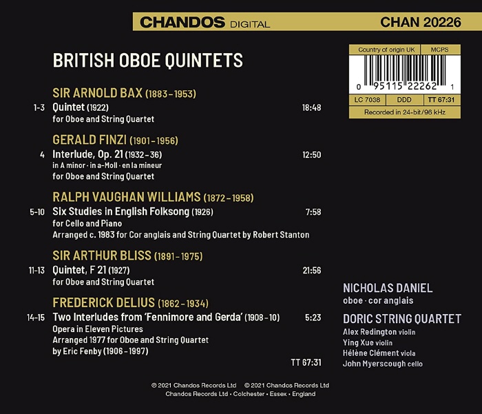 Nicholas Daniel 아놀드 백스: 오보에와 현악 4중주를 위한 5중주곡 / 제랄드 핀지: 오보에와 현악 4중주를 위한 간주곡 (British Oboe Quintets)