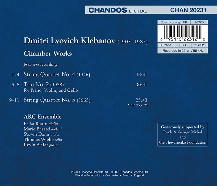 Arc Ensemble 드미트리 클레바노프: 현악 사중주 4, 5번, 피아노 삼중주 2번 (Dmitri Klebanov: String Quartets Nos. 4, 5, Piano Trio No. 2)