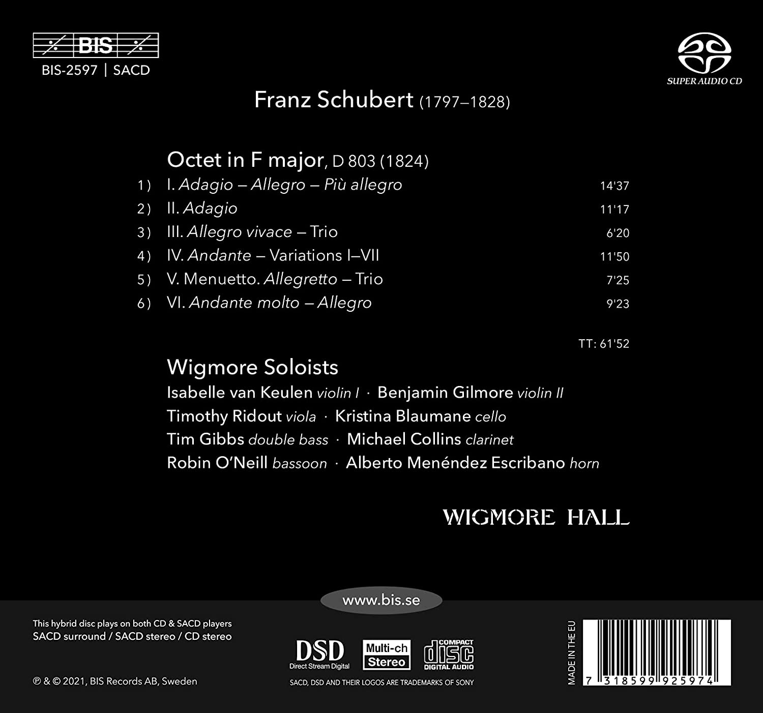 Wigmore Soloists 슈베르트: 8중주 (Schubert: Octet in F major D803) 