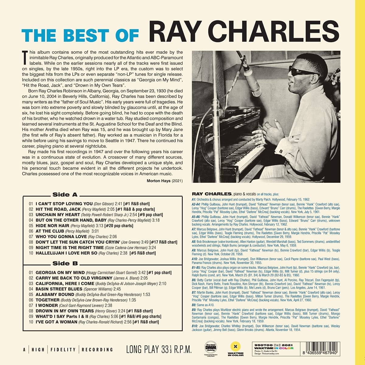 Ray Charles (레이 찰스) - The Best Of Ray Charles [옐로우 컬러 LP] 