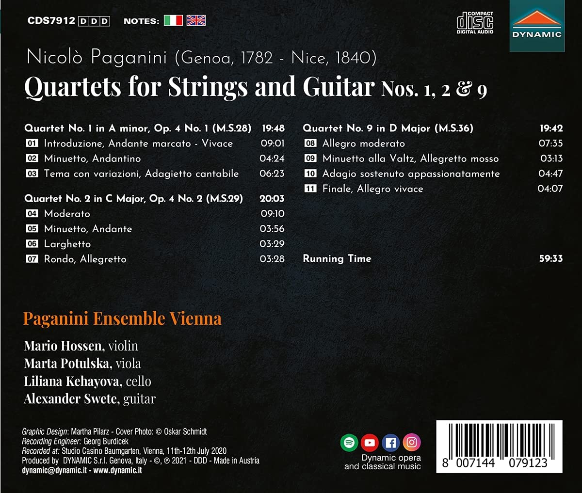Paganini Ensemble Vienna 파가니니: 현과 기타를 위한 사중주 1, 2, 9번 (Paganini: Quartet Op.4 Nos.1, 2, Quartet in D Major) 
