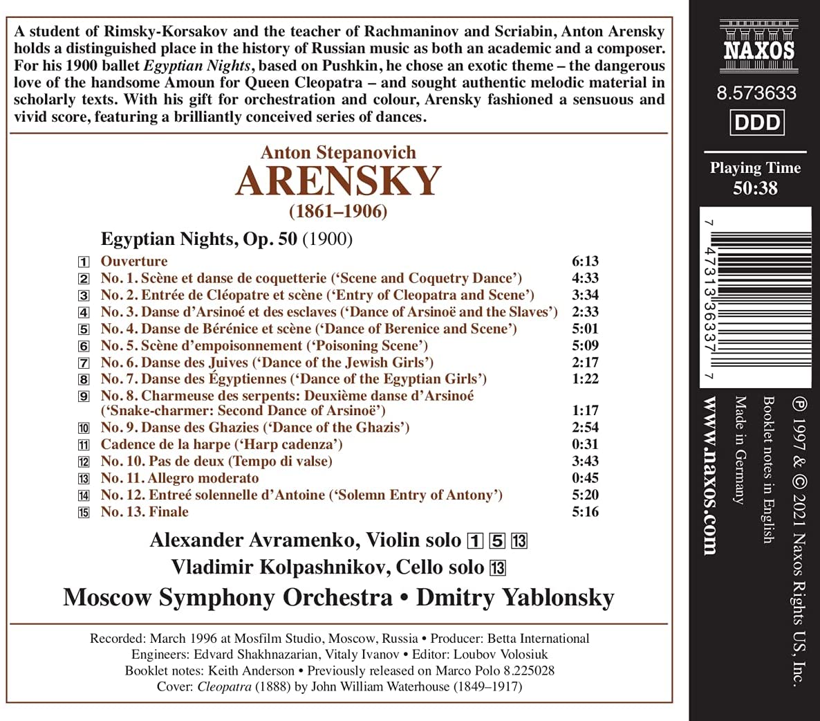 Dmitry Yablonsky 아렌스키: 발레 음악 작품집 - 이집트의 밤 (Arensky: Complete Ballet - Egyptian Nights) 