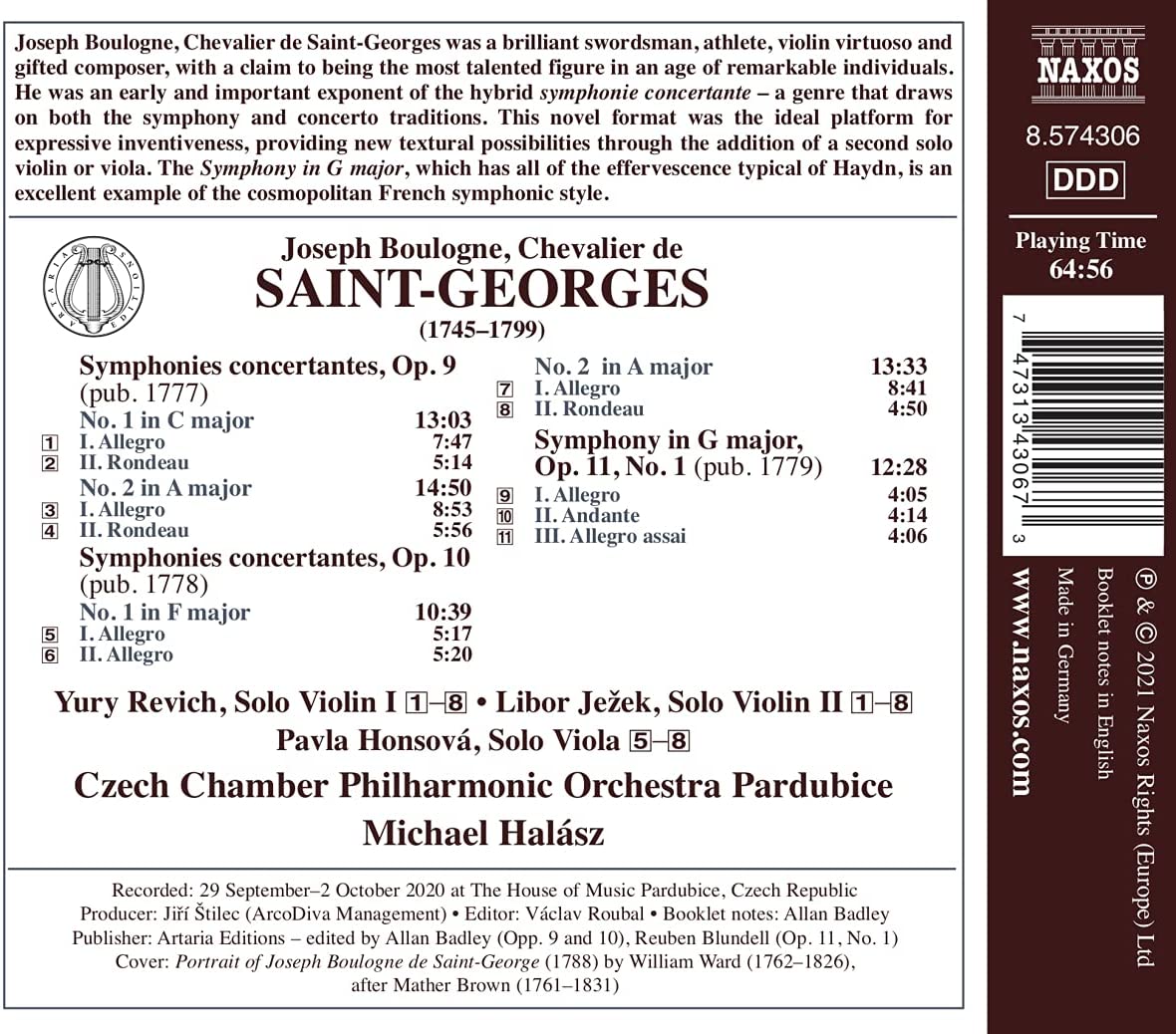 Michael Halasz 생-조르주: 협주 교향곡, 교향곡 G장조 (Saint-Georges: Symphonies concertatntes Op.9, Op.10, Symphony Op.11, No.1) 