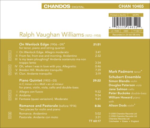 Mark Padmore 본 윌리엄스: 웬록의 벼랑, 피아노 오중주 C단조 (Vaughan Williams: On Wenlock Edge, Piano Quintet in C minor) 