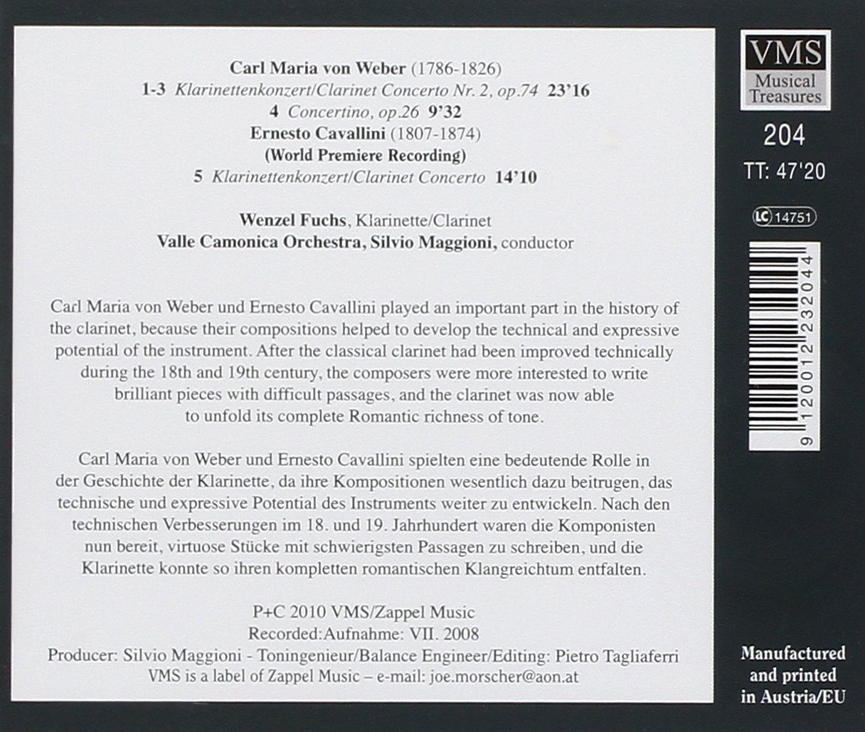 Wenzel Fuchs 카발리니 / 베버: 클라리넷 협주곡 (Cavallini / Weber: Clarinet Concertos)