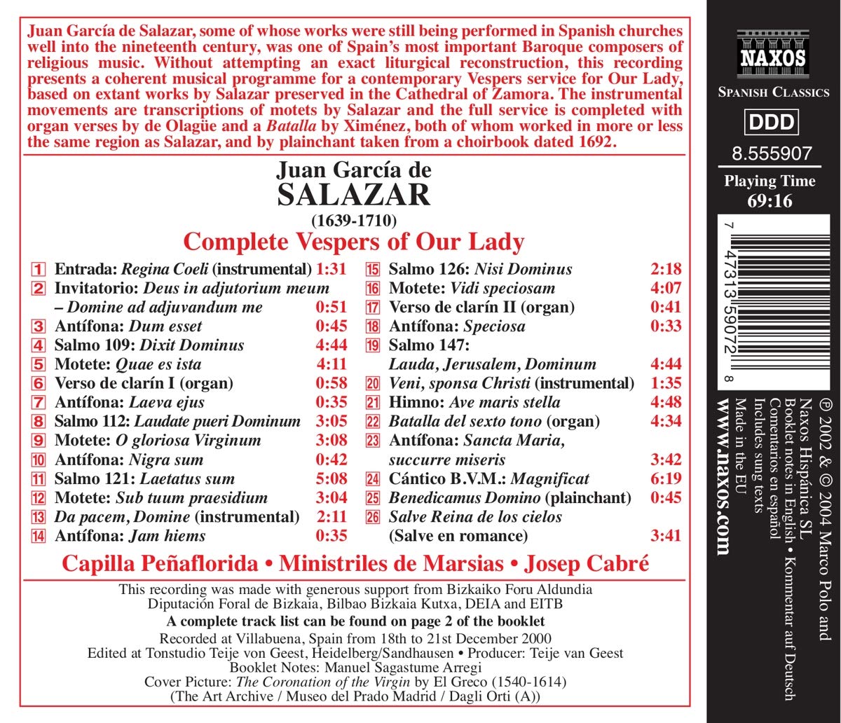 Ministriles de Marsias 살라사르: 종교 음악 - 베스퍼즈 오브 아워 레이디 (Salazar : Complete Vespers Of Our Lady) 