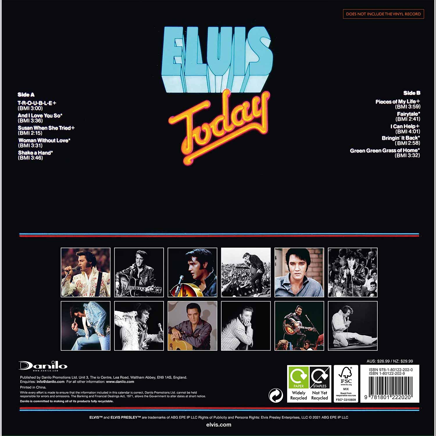 엘비스 프레슬리 (Elvis Presley) - 2022년 벽걸이 캘린더 오피셜 콜렉터스 에디션 - 레코드 슬리브 캘린더 (The Official Elvis Presley Collector's Edition Record Sleeve Calendar 2022) 