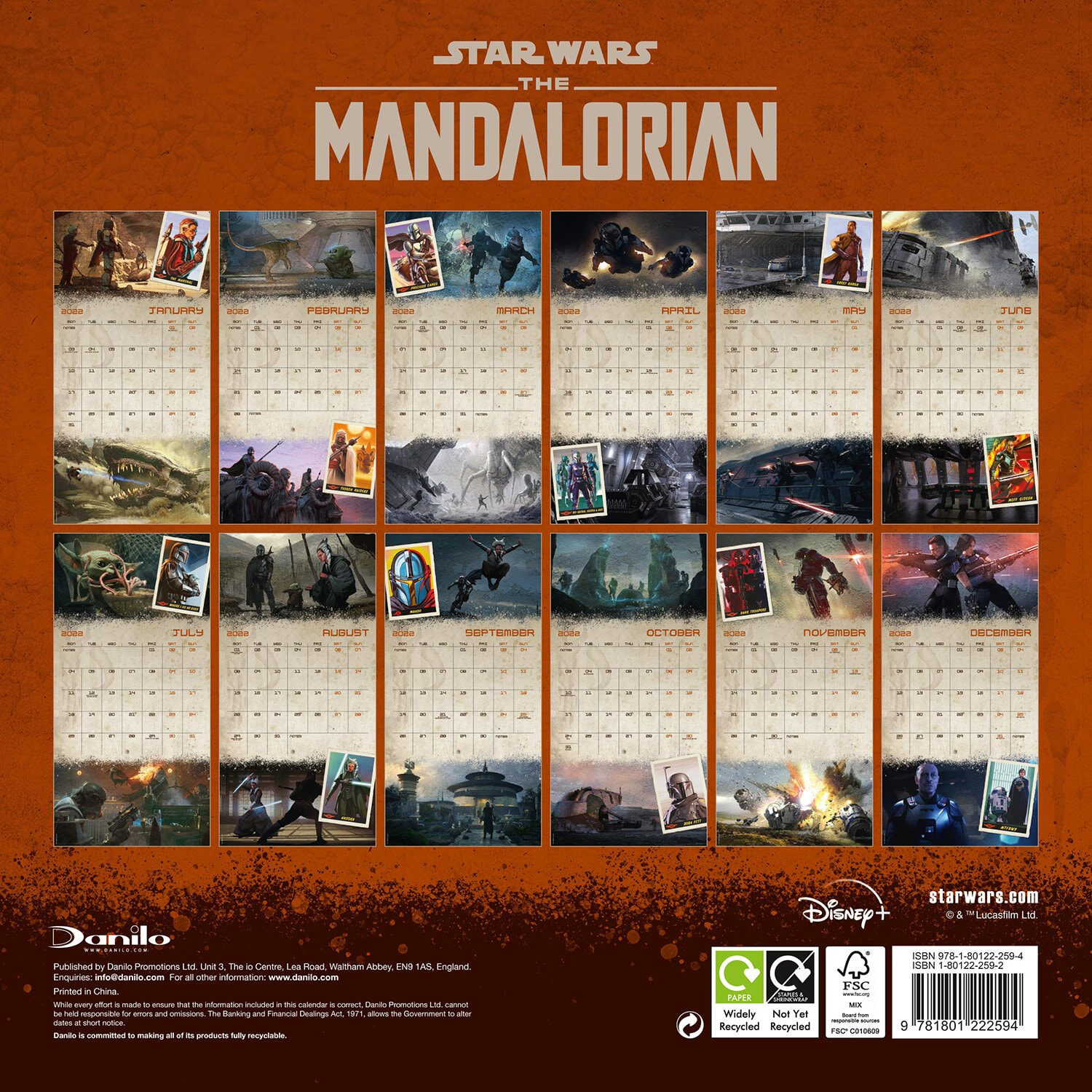 스타워즈 더 만달로리안 - 2022년 벽걸이 캘린더 (Official Star Wars: The Mandalorian 2022 Calendar) 