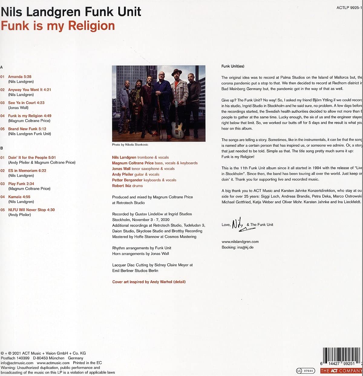 Nils Landgren Funk Unit (닐스 란드그렌 펑크 유닛) - Funk is my Religion [LP] 