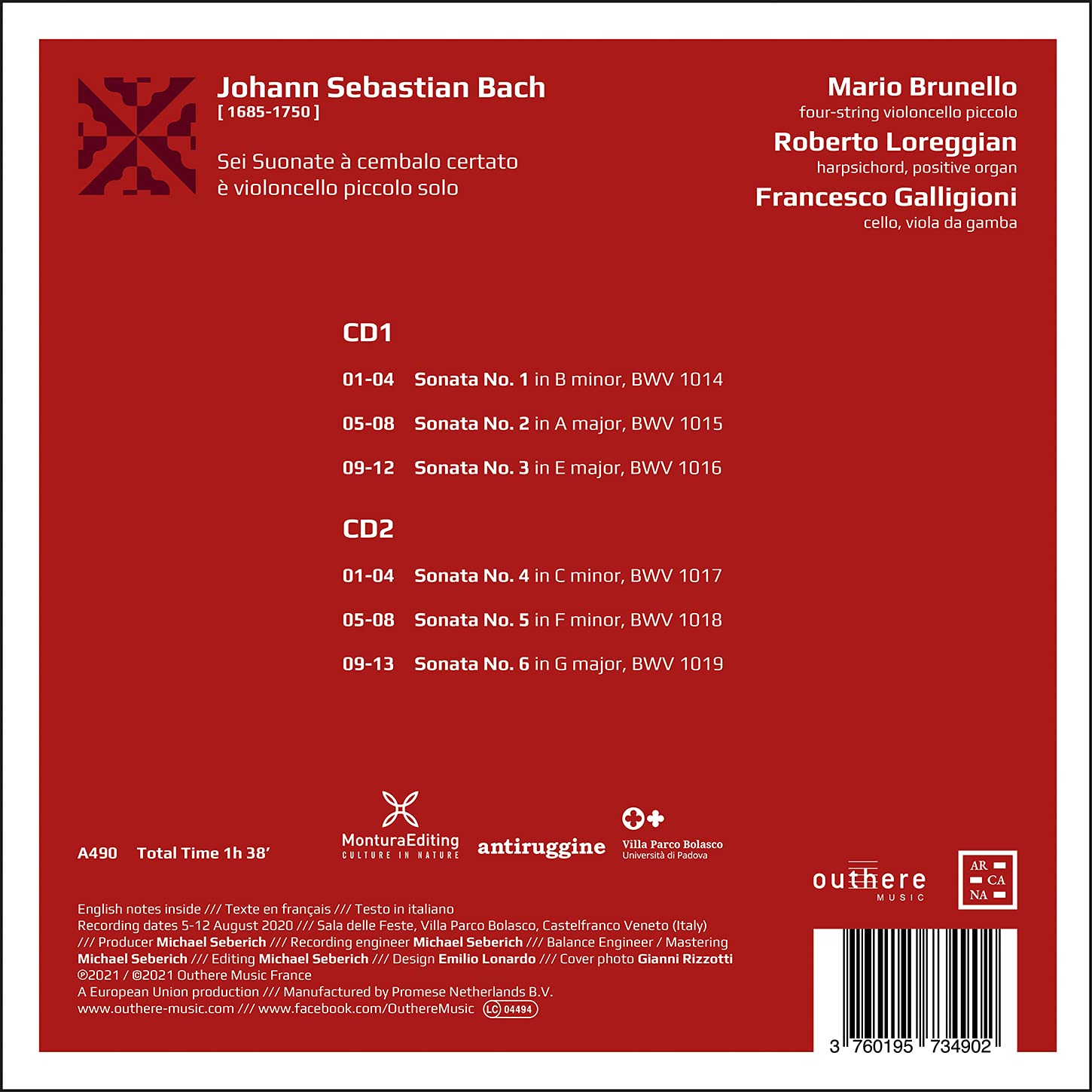 Mario Brunello 바흐: 바이올린 소나타 [피콜로 첼로 연주 버전] - 마리오 브루넬로 (Bach: Six Violin Sonatas BWV1014-BWV1019) 