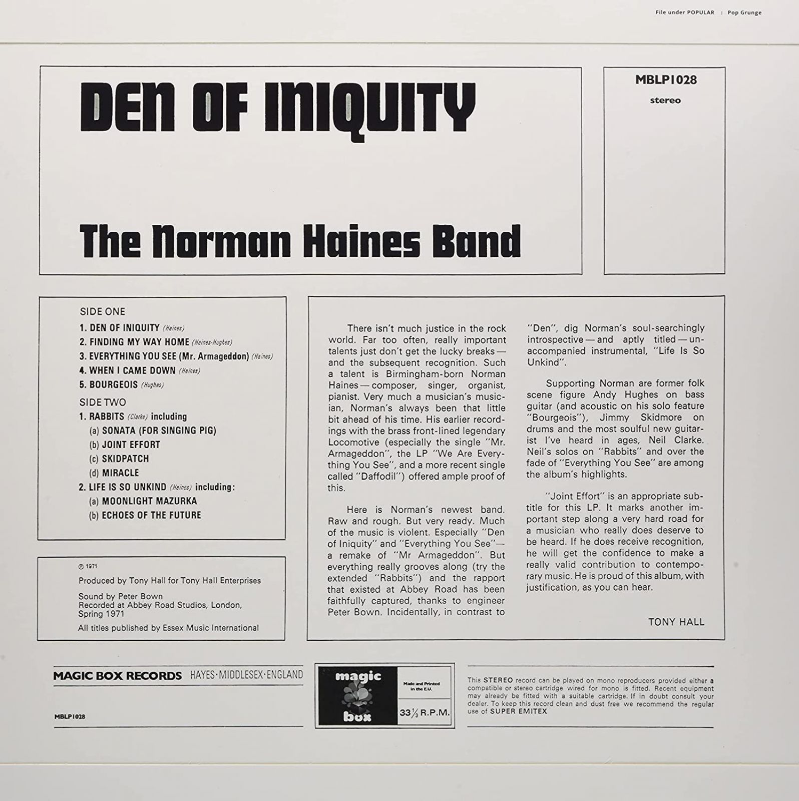 The Norman Haines Band - Den Of Iniquity [LP]