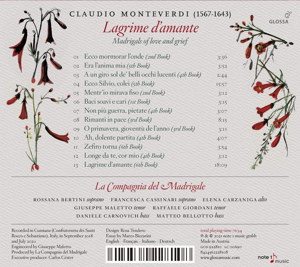 La Compagnia del Madrigale 몬테베르디: 사랑과 슬픔의 마드리갈 작품들 (Monteverdi: Madrigali "Lagrime d'amante") 