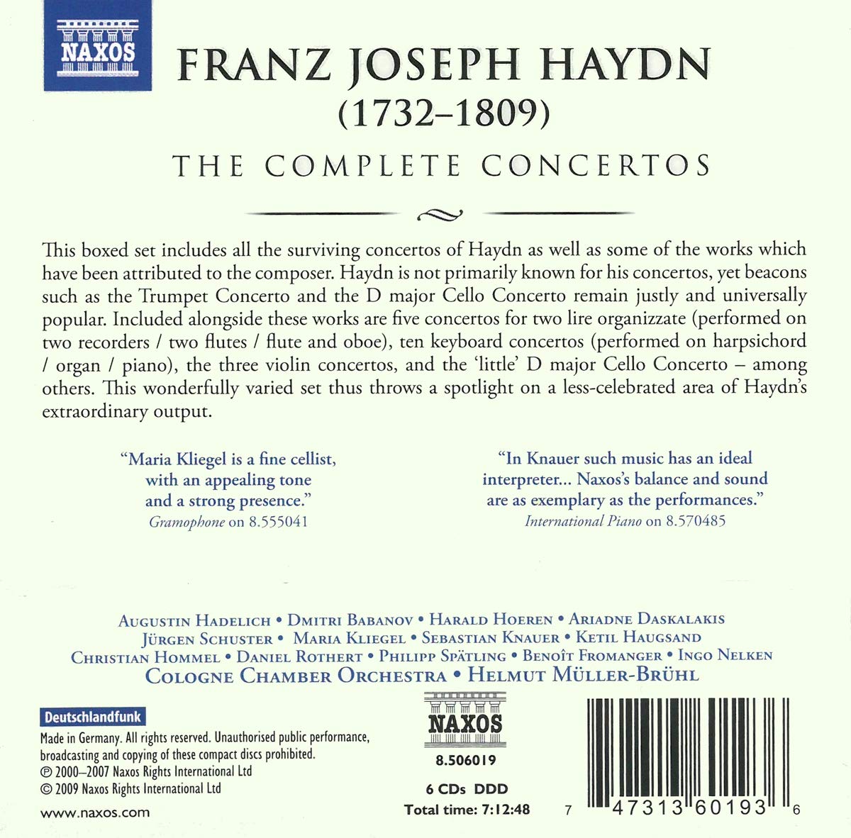 Helmut Muller-Bruhl 하이든: 협주곡 전집 (Haydn: The Complete Concertos) 