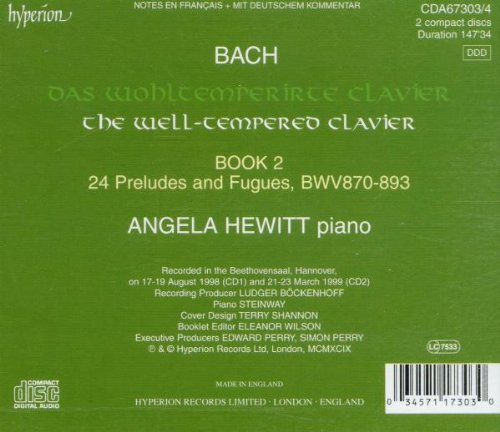 Angela Hewitt 바흐: 평균율 클라비어 곡집 2권 - 안젤라 휴이트 (Bach: The Well-Tempered Clavier Book 2) 