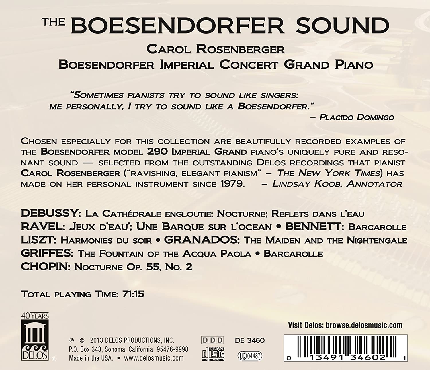 Carol Rosenberger 뵈젠도르퍼 피아노 연주집 - 라벨 / 리스트 / 그라나도스 / 드뷔시 / 쇼팽 (Boesendorfer Sound) 