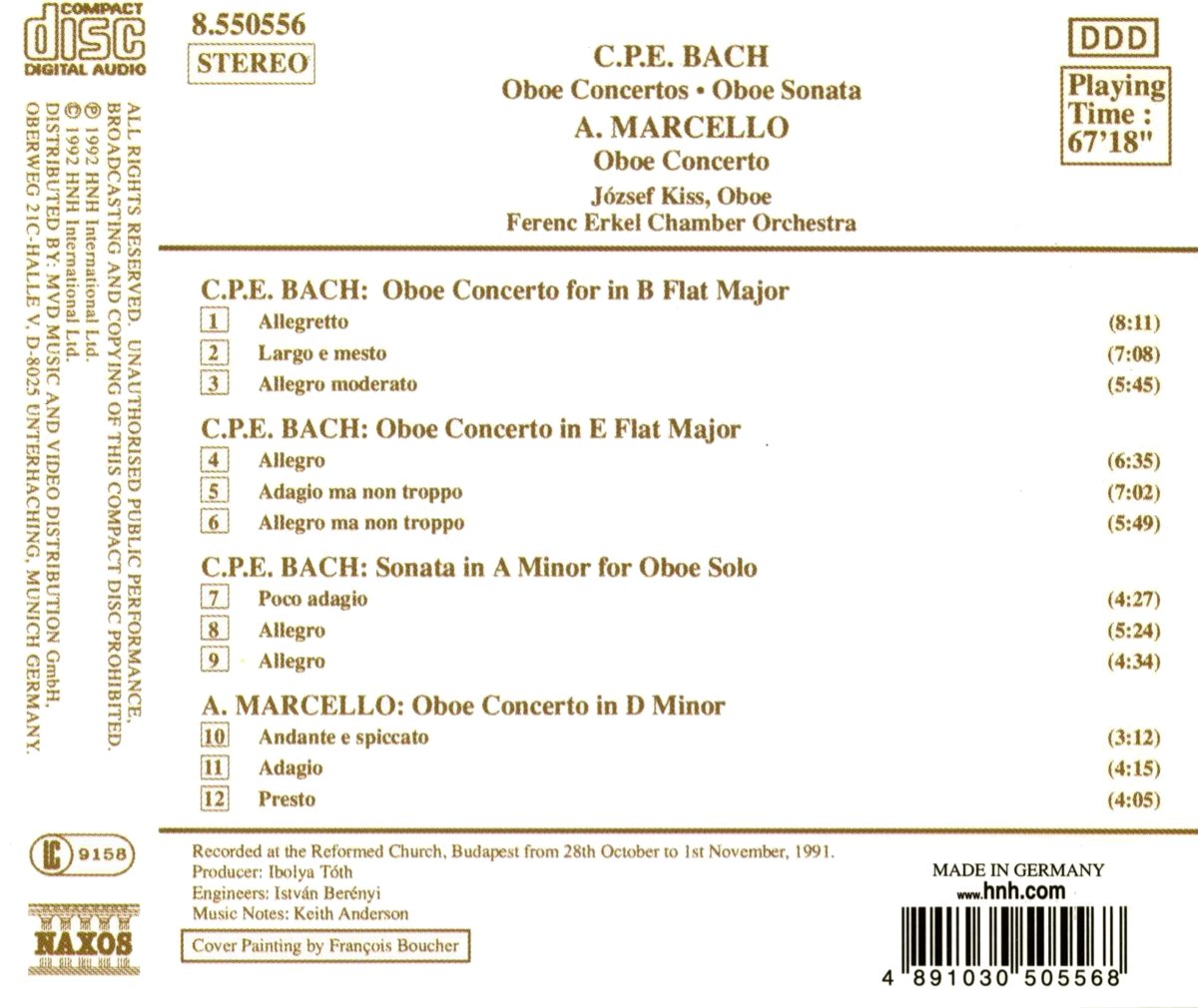 Jozsef Kiss C.P.E.바흐: 오보에 협주곡집 (C.P.E.Bach: Oboe Concertos) 
