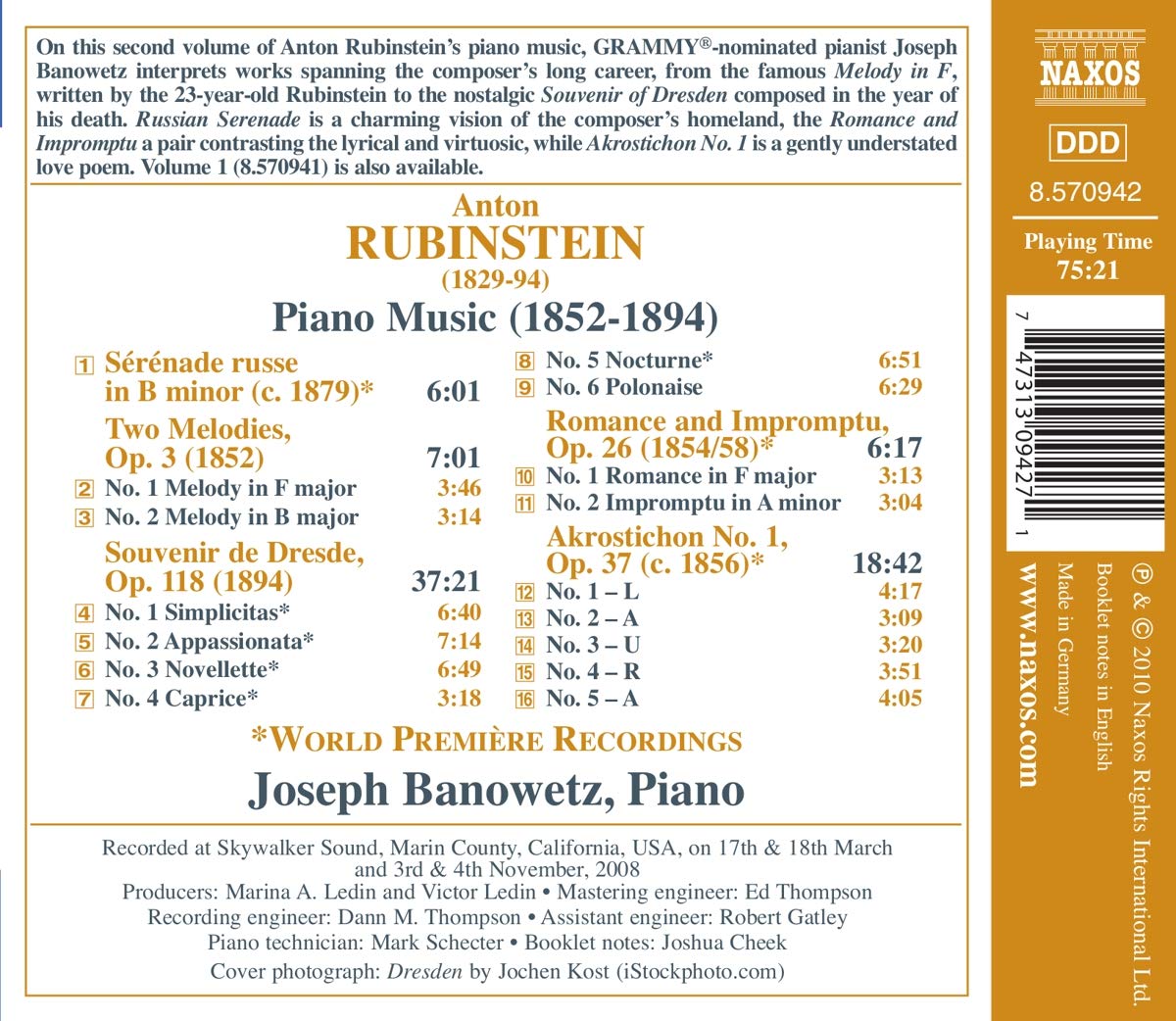 Joseph Banowetz 루빈스타인: 피아노 음악 (Rubinstein: Piano Music) 