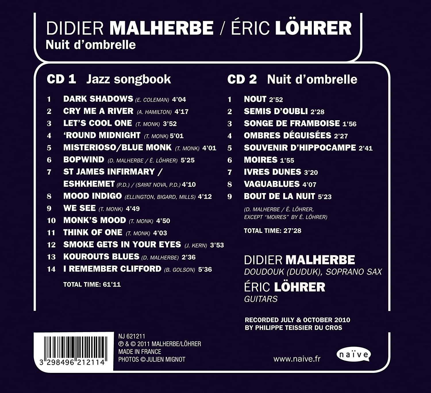 Didier Malherbe/ Eric Lohrer 재즈 송북, 자작곡 작품집 - 야간의 우산 (Nuit D'Ombrelle) 