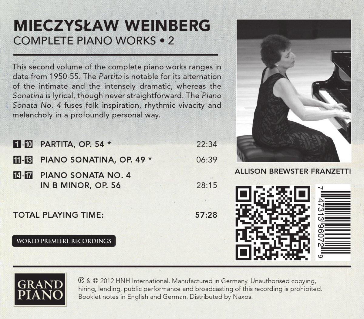 Allison Brewster Franzetti 바인베르크: 피아노 전곡 2집 - 파르티타, 소나티나, 소나타 4번 (Weinberg: Complete Piano Works Vol. 2)