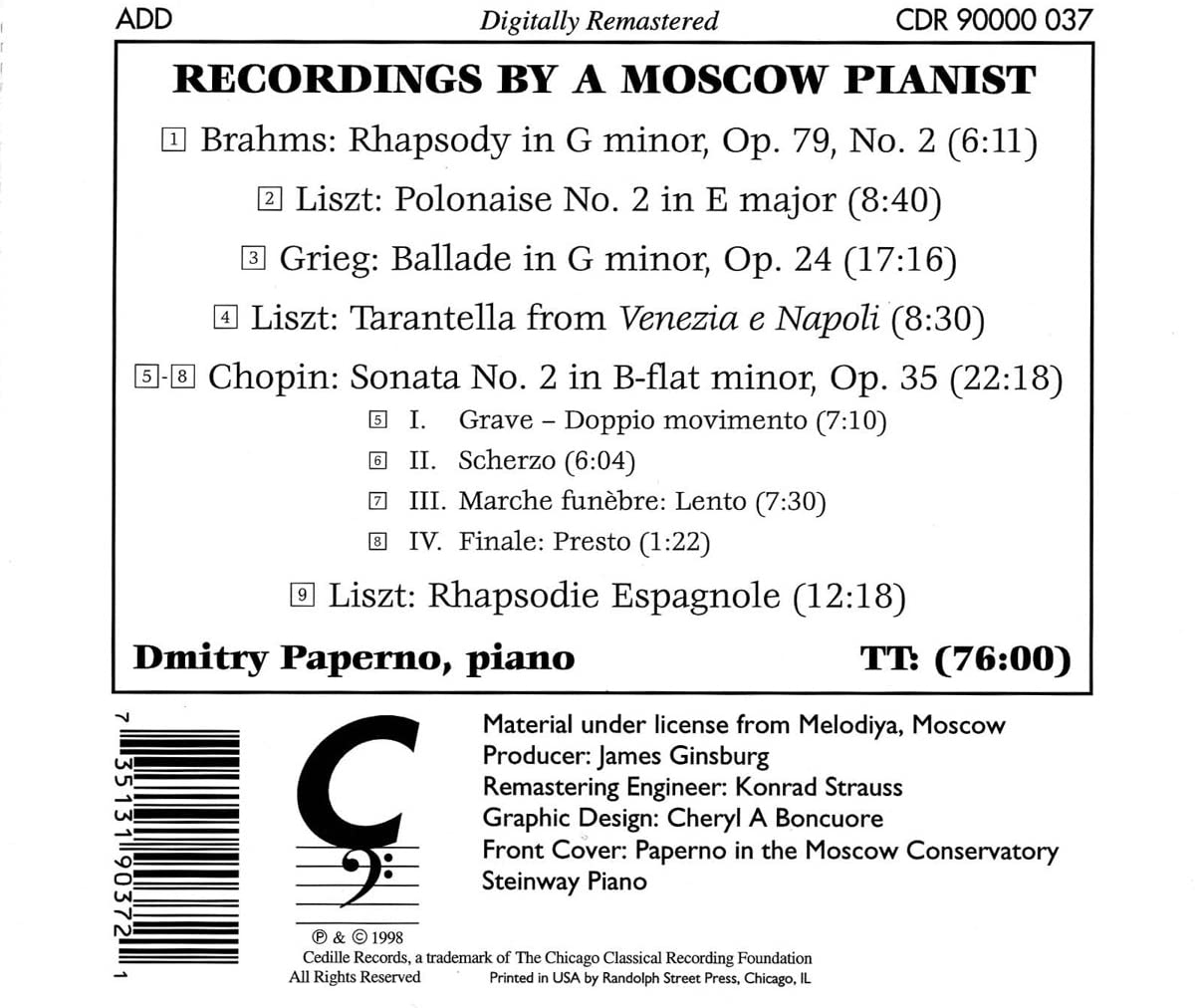 Dmitry Paperno 쇼팽: 피아노 소나타 2번 / 그리그: 발라드 / 리스트: 스페인 랩소디 외 (Chopin: Piano Sonata Op.35 / Grieg: Ballade Op.24 / Liszt: Rhapsodie Espagnole) 