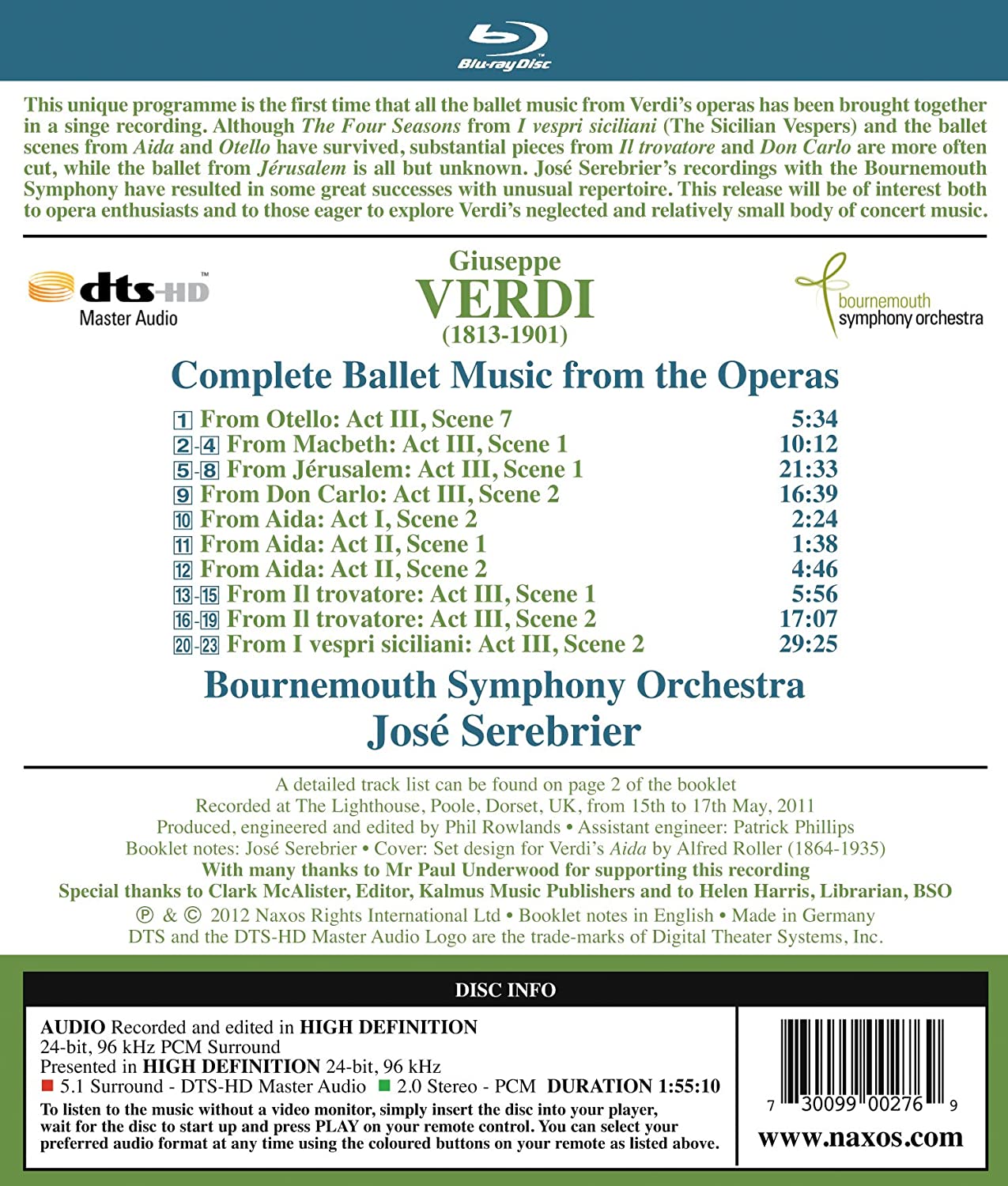 Jose Serebrier 베르디: 오페라 속의 발레장면들 (Verdi: Complete Ballet Music from the Operas) 