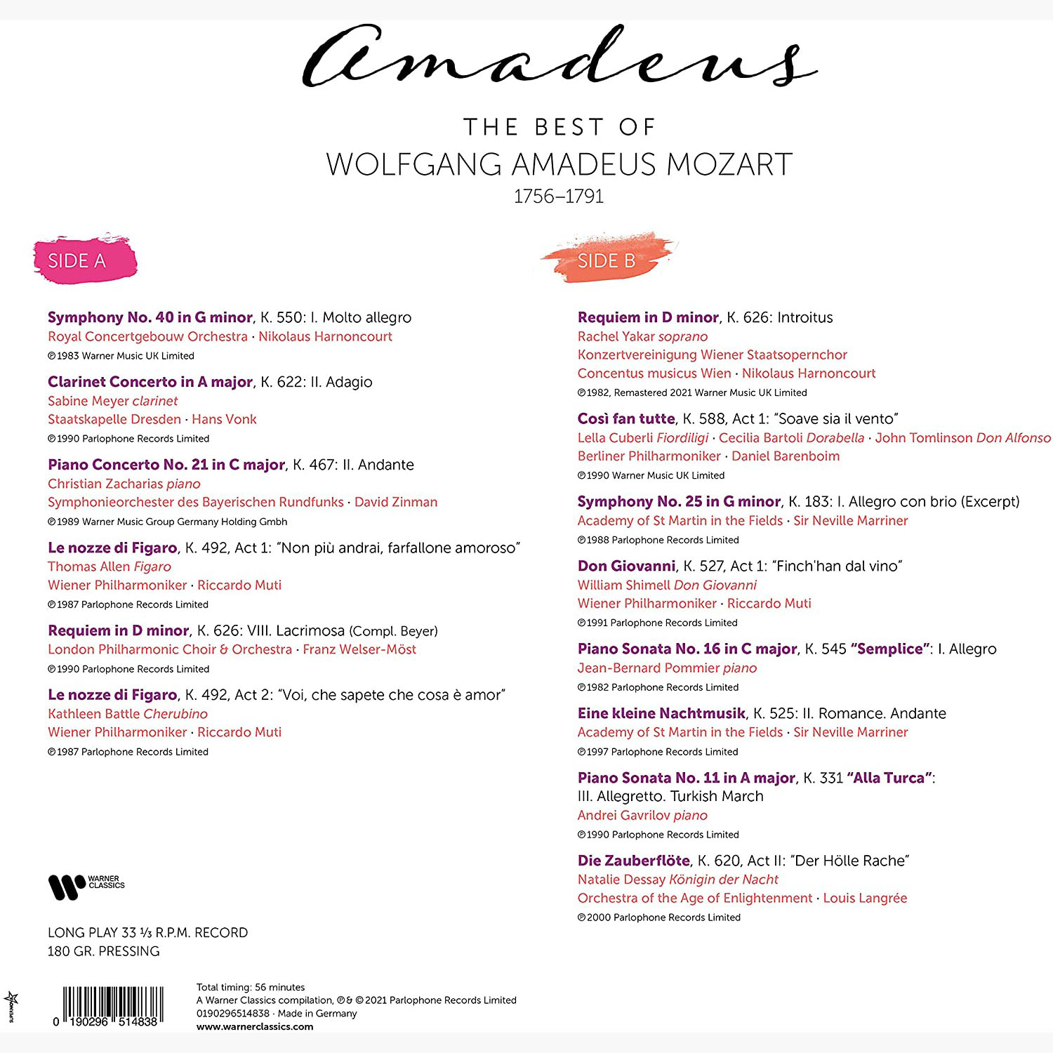 워너 클래식스 모차르트 명녹음 모음집 (The Best of Mozart - Amadeus) [LP] 