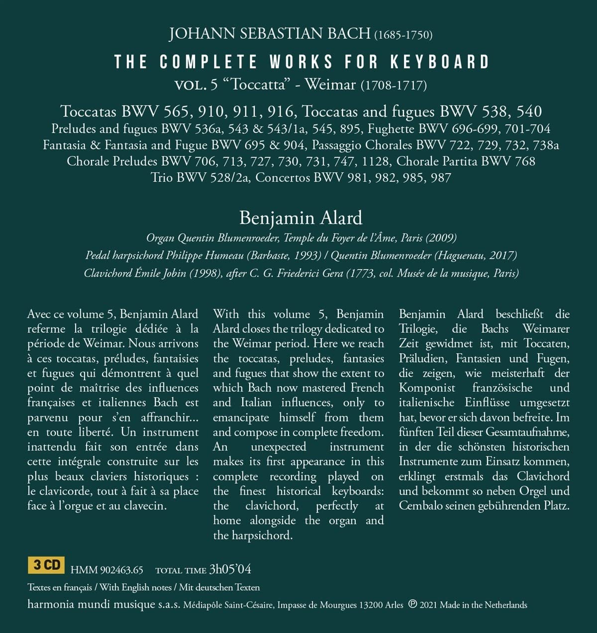 Benjamin Alard 바흐: 건반 음악을 위한 작품 전곡 5집 (Bach: Complete Keyboard Edition Vol. 5) 