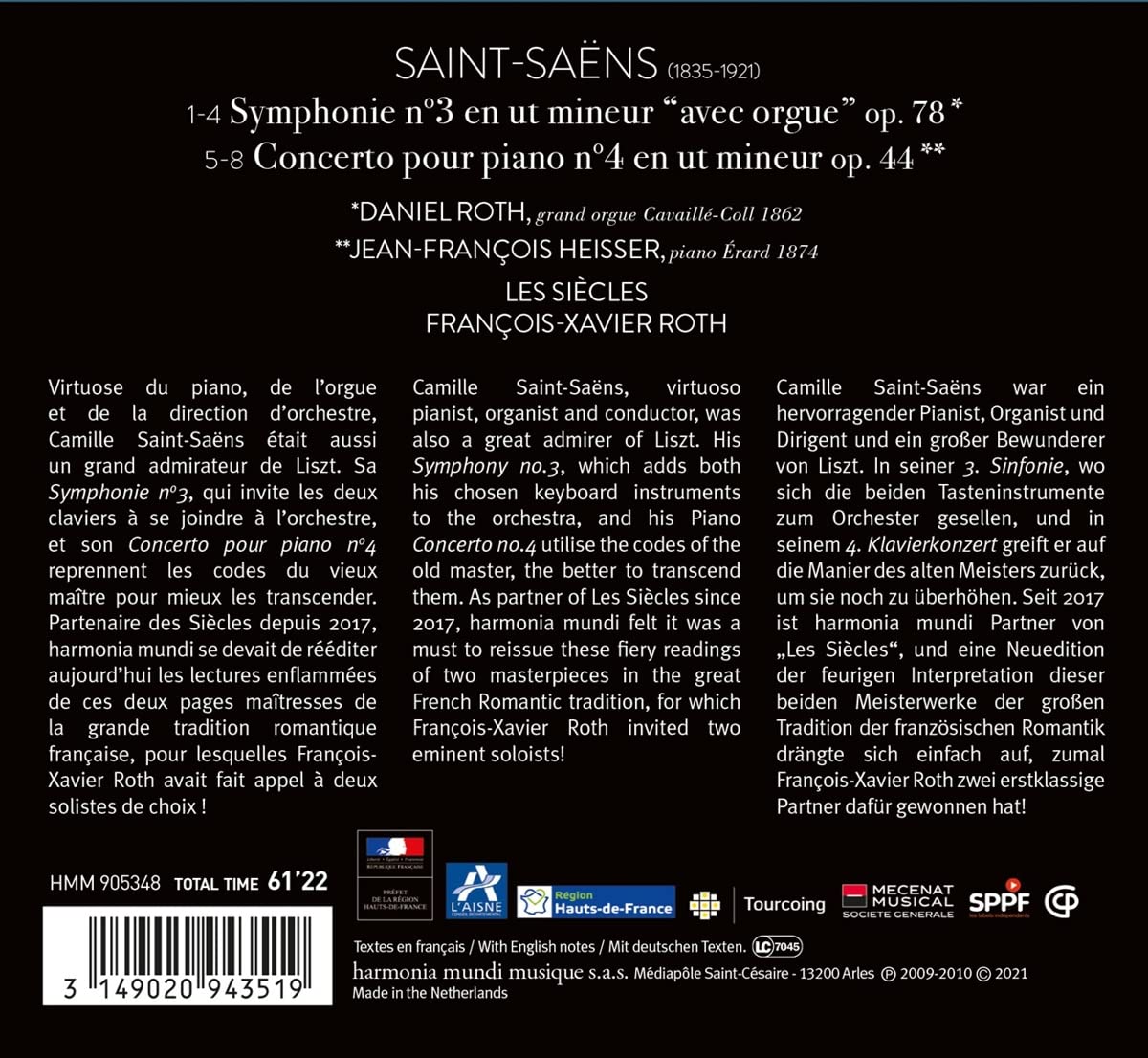 Francois-Xavier Roth 생상스: 교향곡 3번, 피아노 협주곡 4번 (Saint-Saens: Symphony Op.78 'Organ Symphony', Piano Concerto Op.44) 