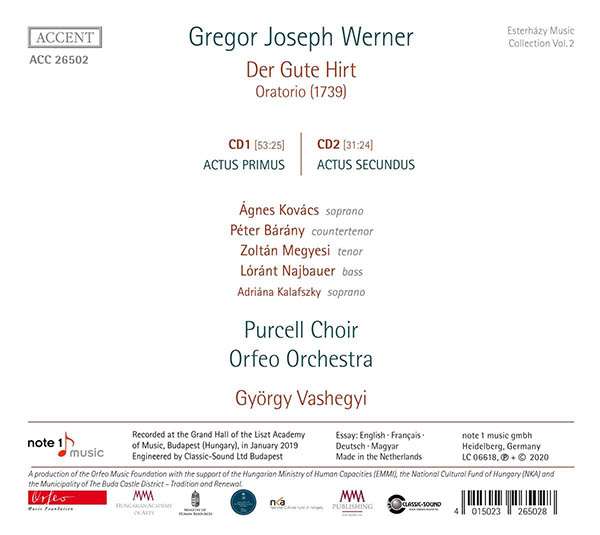 Gyorgy Vashegyi 그레고르 요제프 베르너: 오라토리오 '착한 목자' (Gregor Joseph Werner: Oratorio 'Der Gute Hirt') 