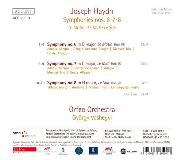 Gyorgy Vashegyi 하이든: 교향곡 6번 '아침', 7번 '낮', 8번 '저녁' (Haydn: Symphony No.6 "Le Matin", No.7 "Le Midi", No.8 "Le Soir") 