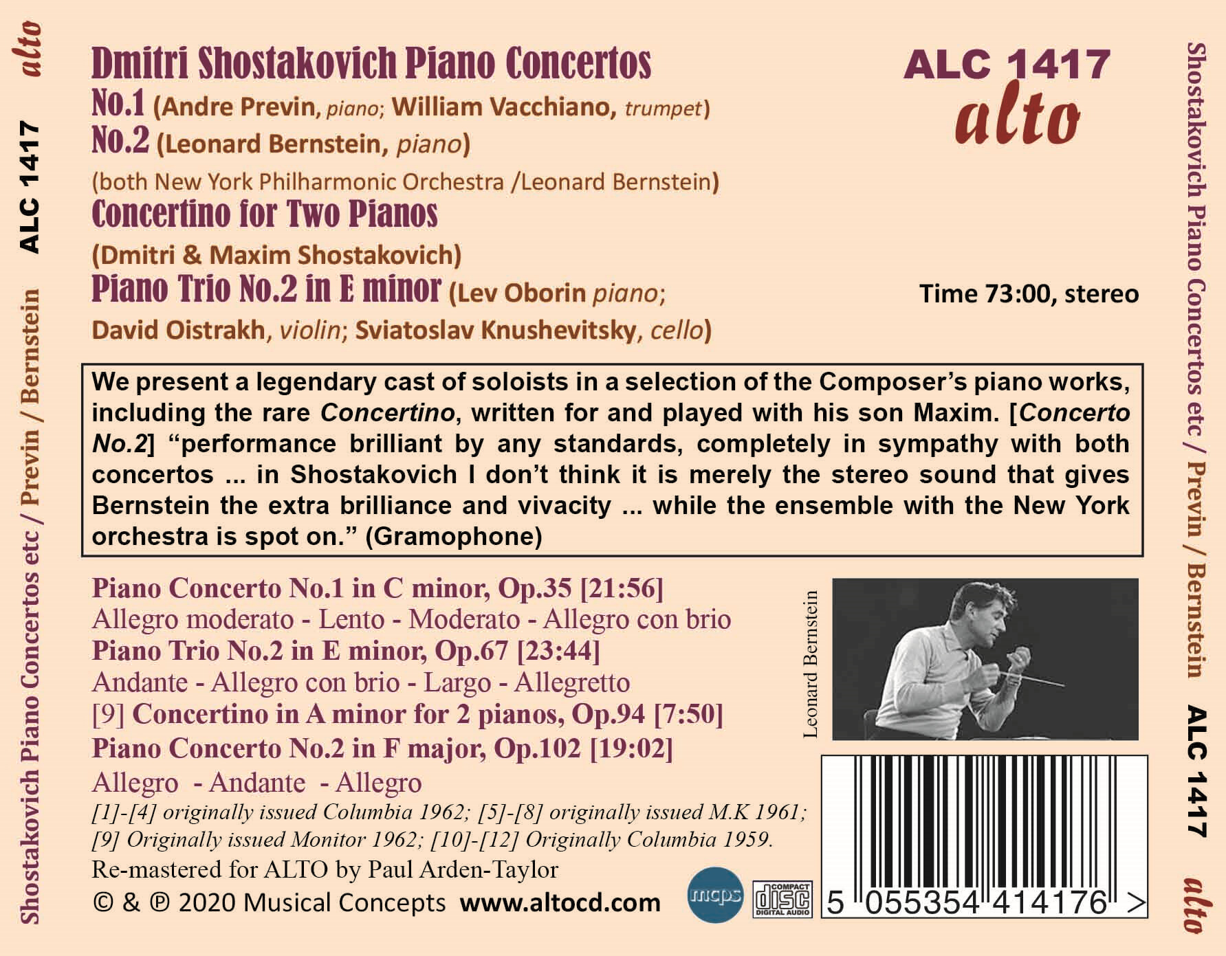 Andre Previn / Leonard Bernstein 쇼스타코비치: 피아노 협주곡 1, 2번 외 (Shostakovich: Piano Concertos Op.35, Op.102) 