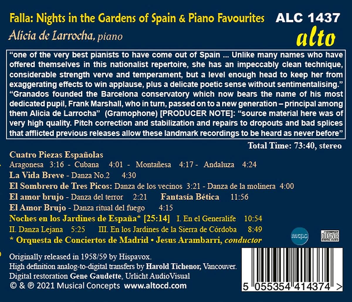 Alicia de Larrocha 파야: 스페인 정원의 밤 외 (Falla: Nights in the Gardens of Spain) 