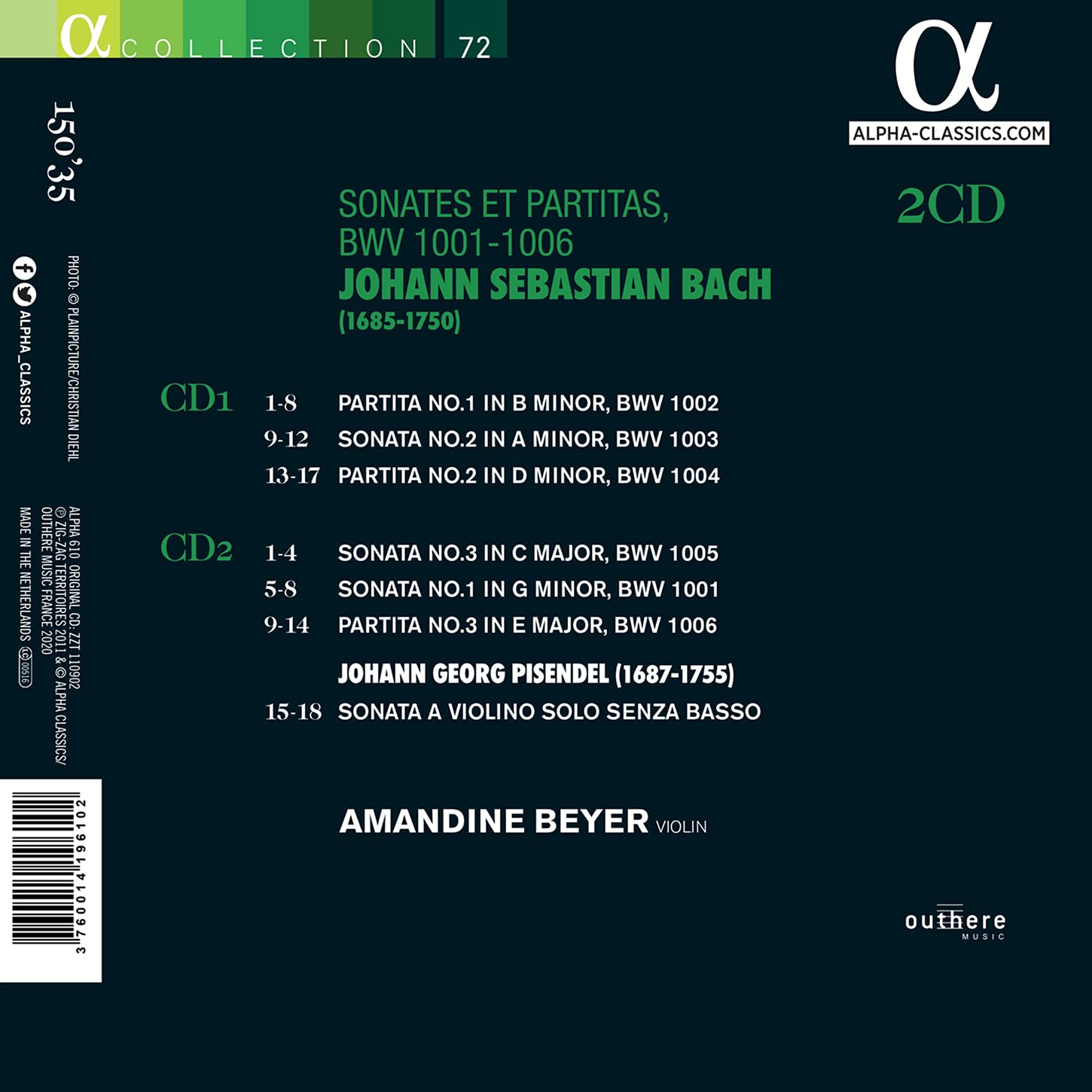 Amandine Beyer 바흐: 무반주 바이올린 소나타와 파르티타 전곡 (Bach: Sonates et Partitas, BWV1001-BWV1006) 