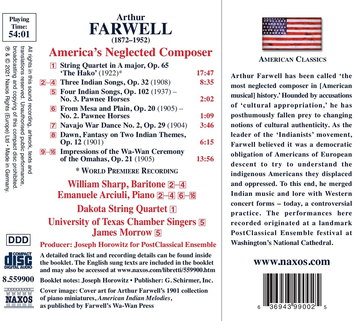James Morrow 아서 파웰: 현악사중주 ‘헤이코’, 가곡, 합창 음악 그리고 피아노 작품집 (Farwell: String Quartet Op.65 'The Hako', Songs, Choral and Piano Works) 