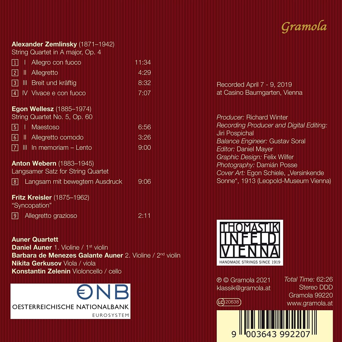 Auner Quartett 쳄린스키: 현악사중주 1번 / 벨레스: 현악사중주 5번 외 (Zemlinsky: String Quartet Op.4 / Wellesz: String Quartet Op.60) 