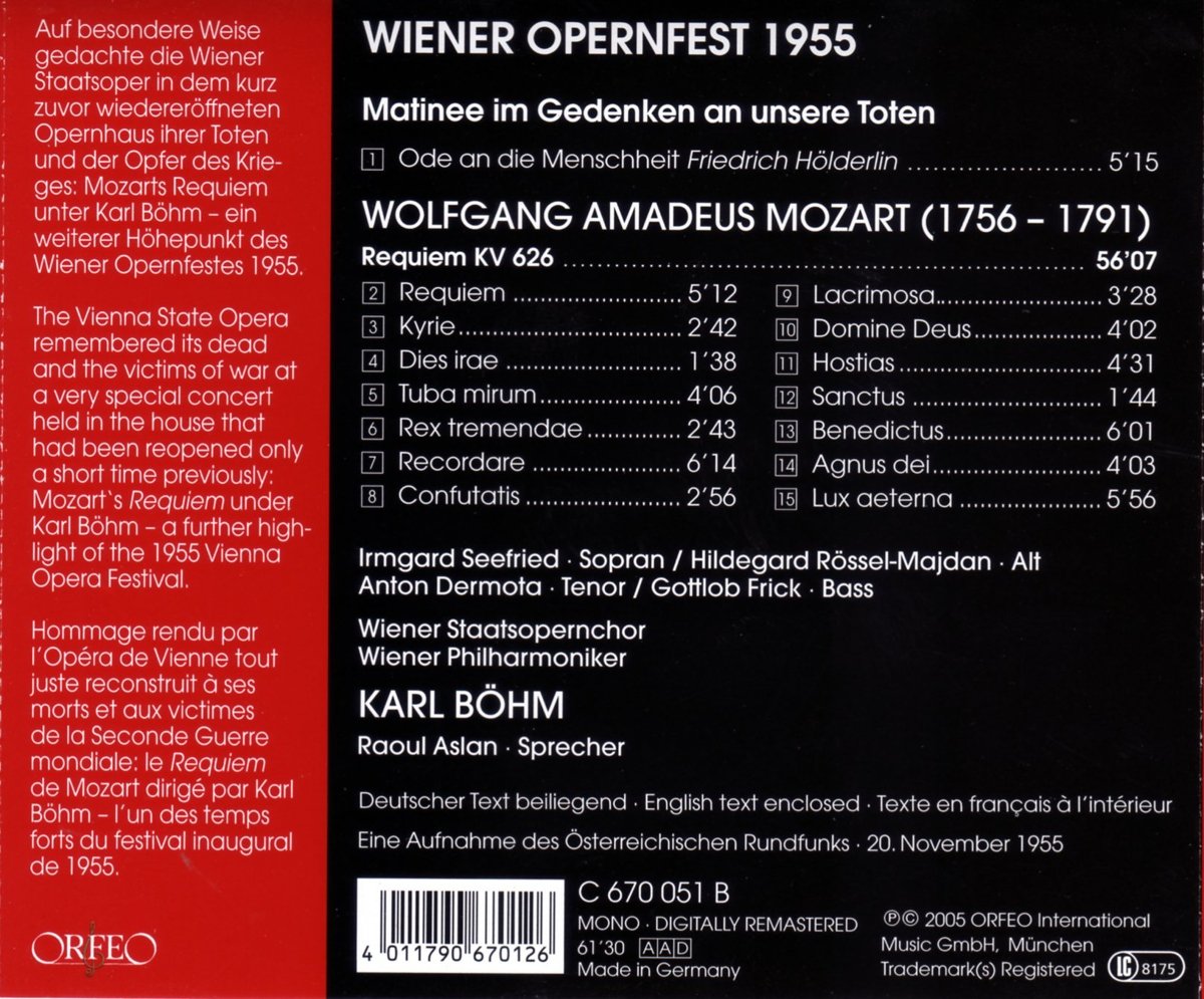 Karl Bohm 모차르트: 레퀴엠 - 칼 뵘 (Mozart: Requiem K.626) 