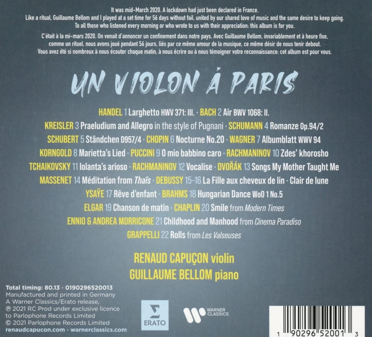 Renaud Capucon 르노 카퓌송 - 바이올린 소품집 (Un Violon a Paris) 