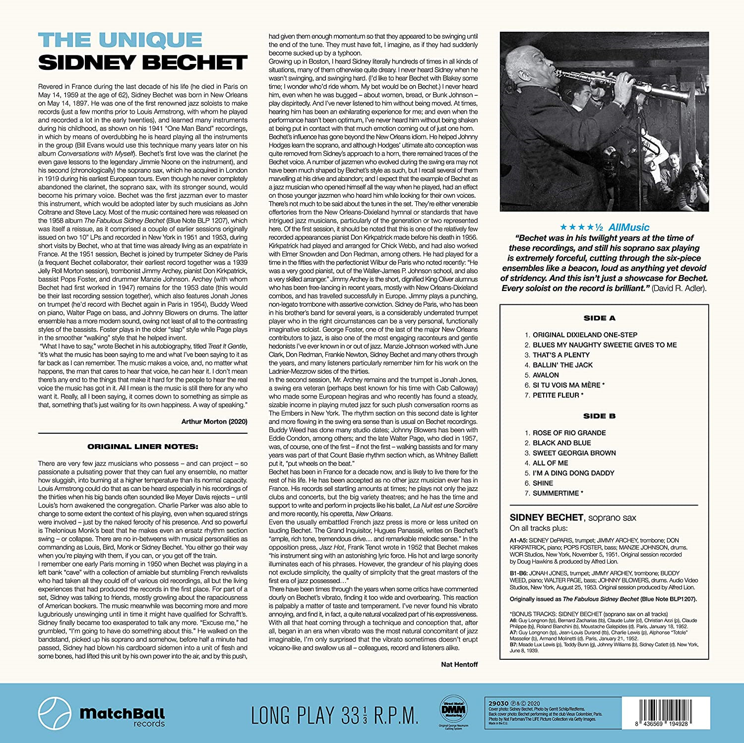 Sidney Bechet (시드니 베쳇) - The Unique [LP] 