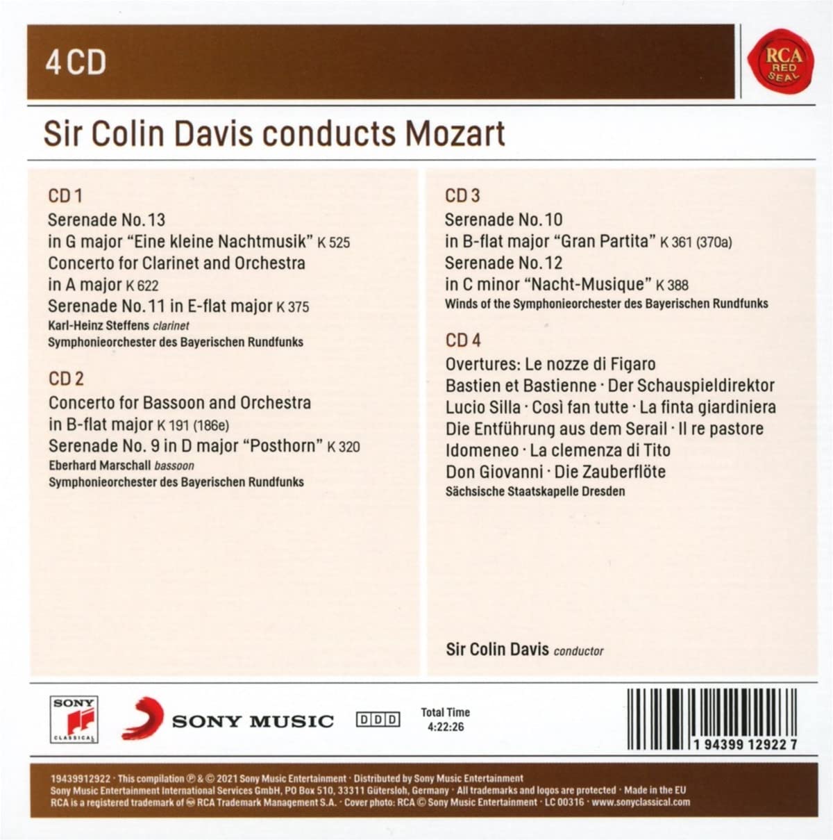 콜린 데이비스가 지휘하는 모차르트 세레나데와 서곡집 (Sir Colin Davis - Conducts Mozart) 