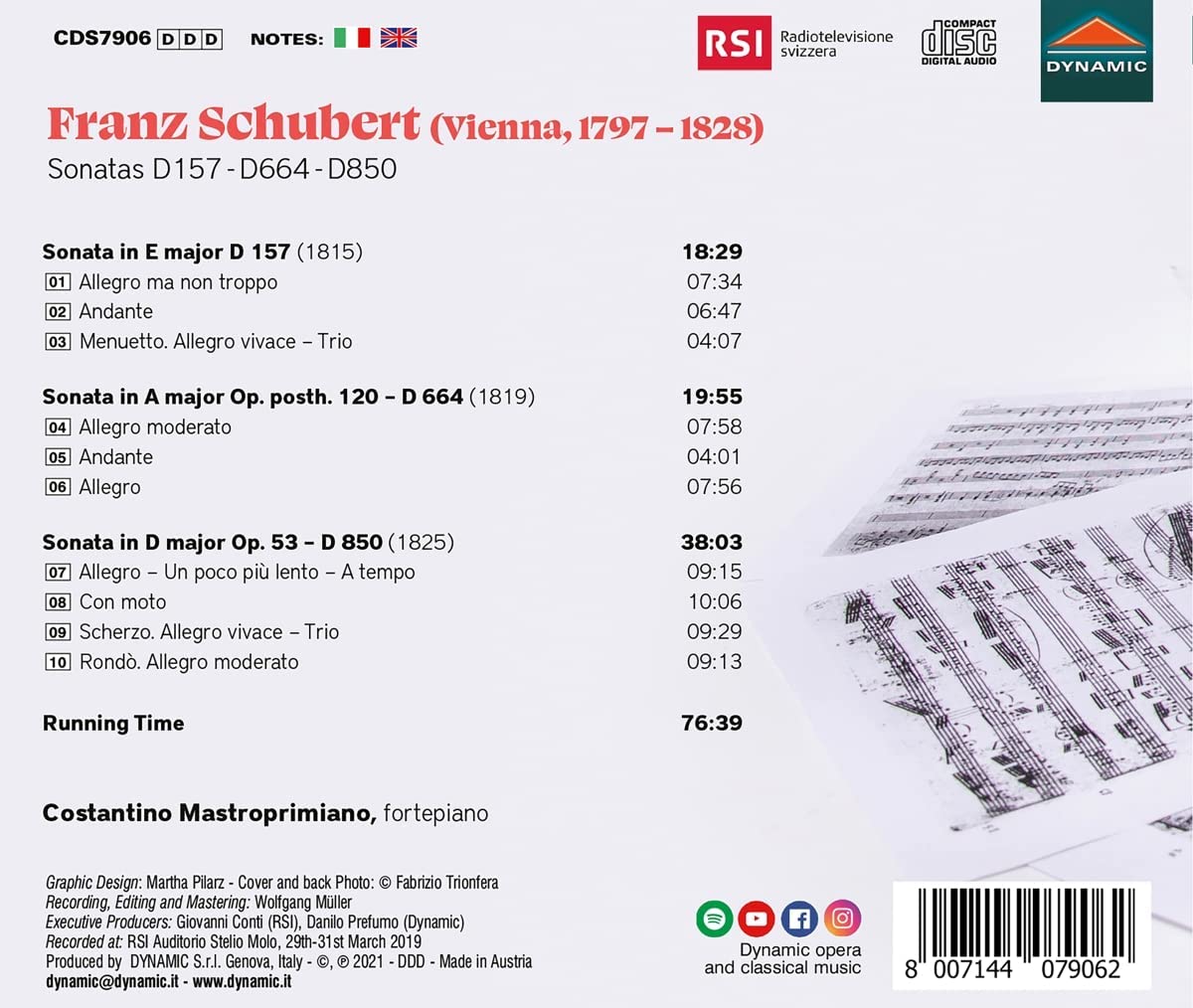 Costantino Mastroprimiano 슈베르트: 피아노 소나타 (Schubert: Piano Sonatas D157, D664, D850) 