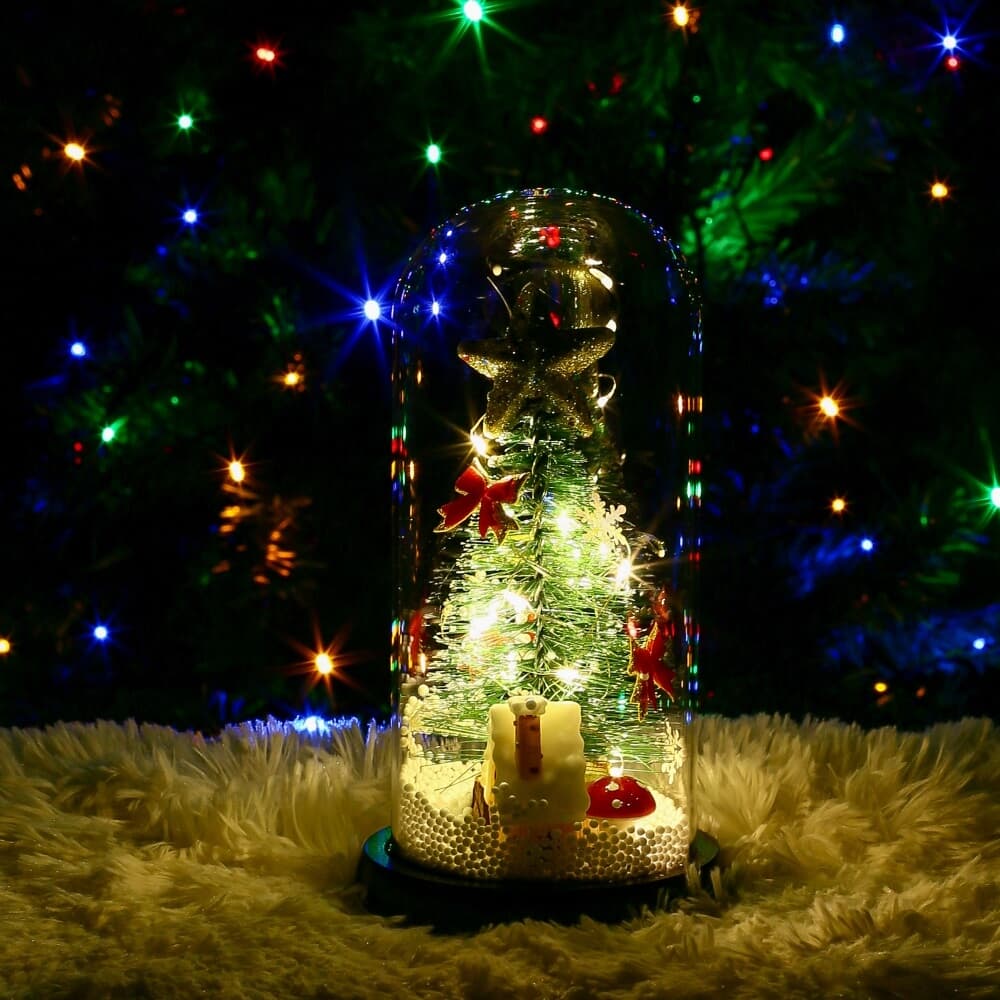 LED 유리돔 크리스마스 트리 무드등(굴뚝집) 미니트리