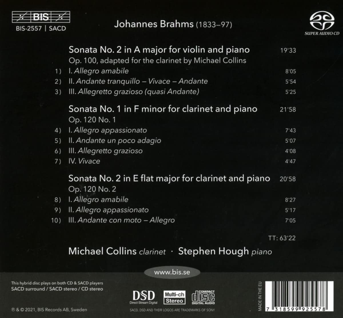 Michael Collins / Stephen Hough 브람스: 클라리넷, 바이올린 소나타 (Brahms: Violin Sonata Op.100 'Thun', Clarinet Sonatas Op.120 Nos. 1, 2) 