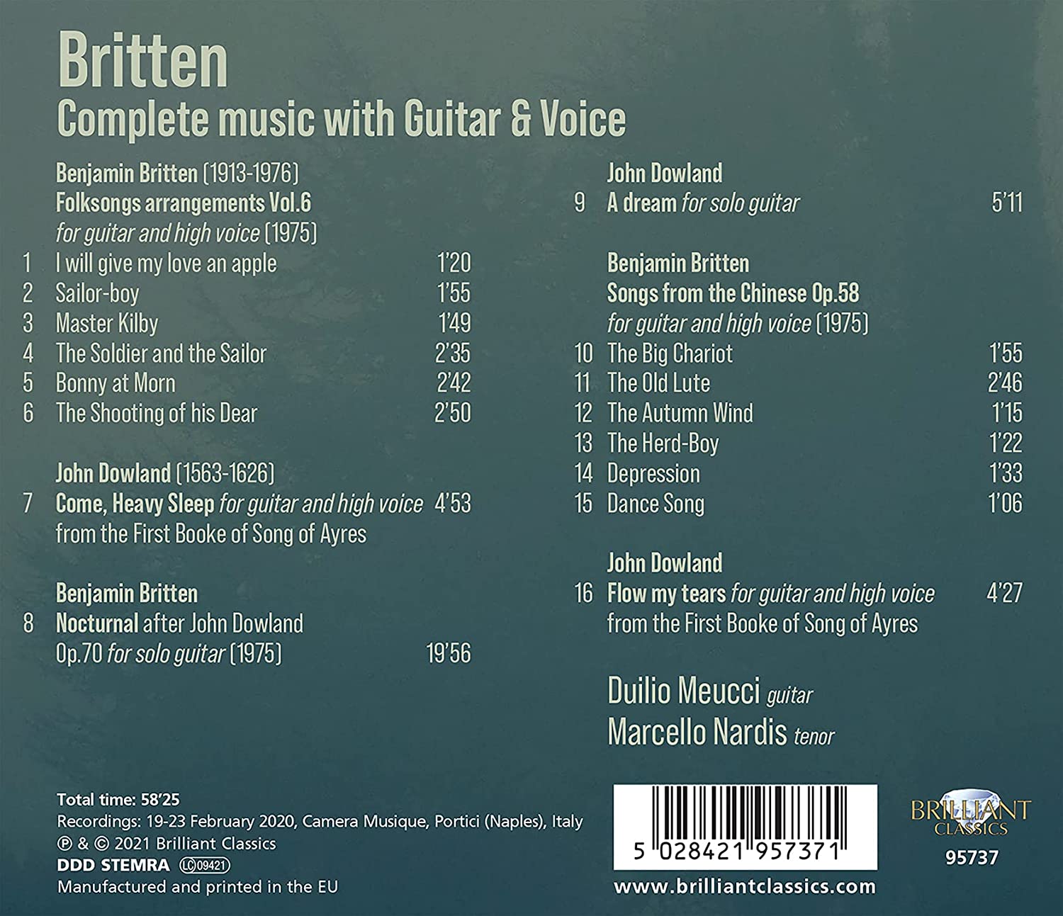 Marcello Nardis / Duilio Meucci 브리튼: 기타와 성악을 위한 작품 전곡 (Britten: Complete Music With Guitar & Voice)